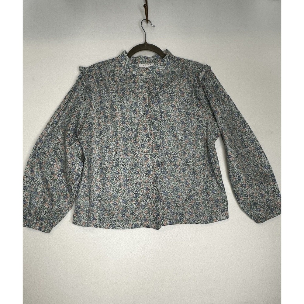 MABLE Floral Print Ruffled Neck Long Sleeve Peasant Blouse Top L‎